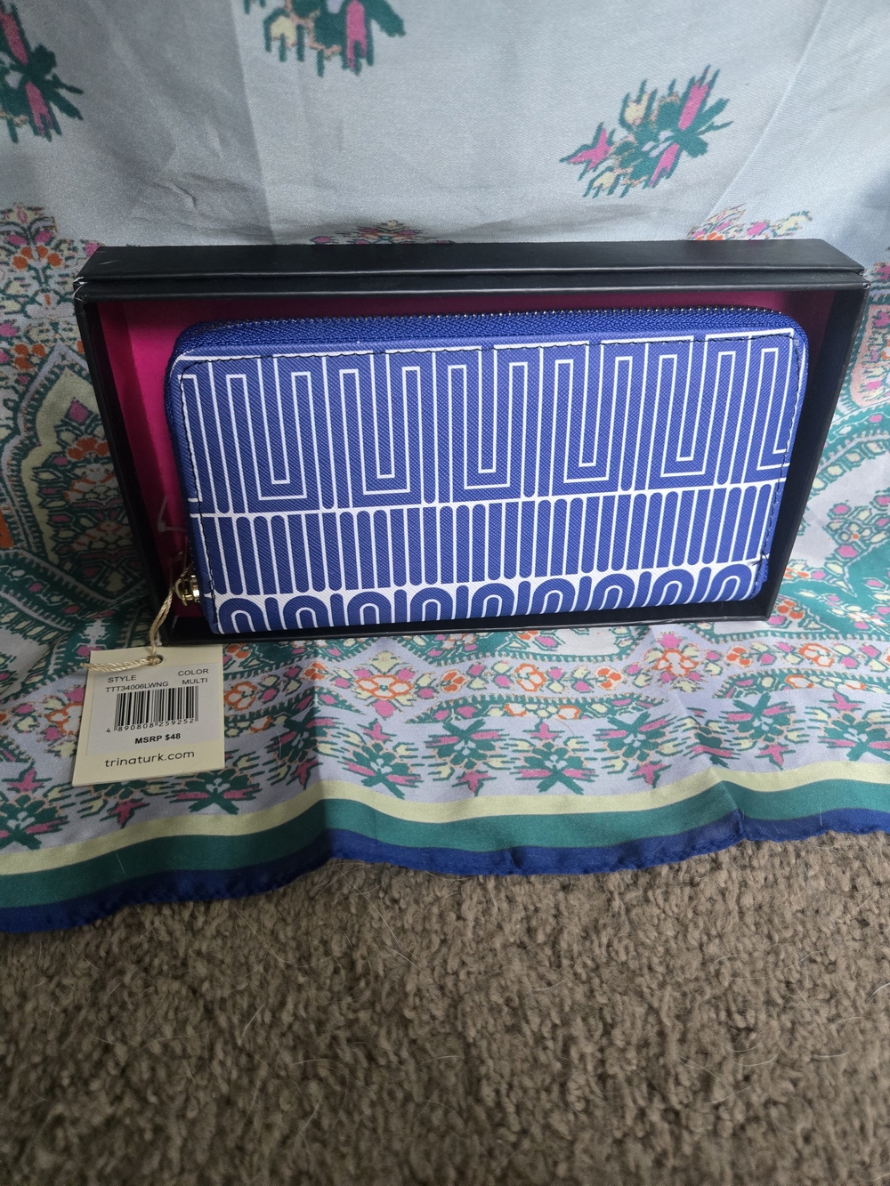 Trina Turk NWT In Box Multi-Color Geometric Zip Wallet with Gold Accent